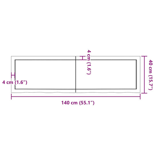 Wall Shelf Light 140x40x(2-4) cm Treated Solid Wood Oak dimensions diagram showing width and height.