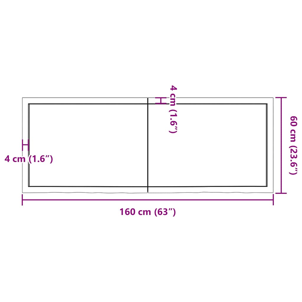 Wall Shelf Light 160x60x(2-4) cm Treated Solid Wood Oak dimensions diagram with measurements.