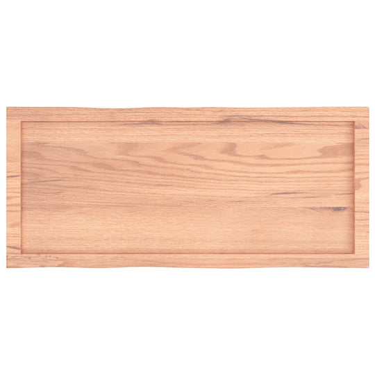 Table Top Light 100x40x(2-4)cm Treated Solid Wood Live Edge, solid oak wood with natural grain pattern.