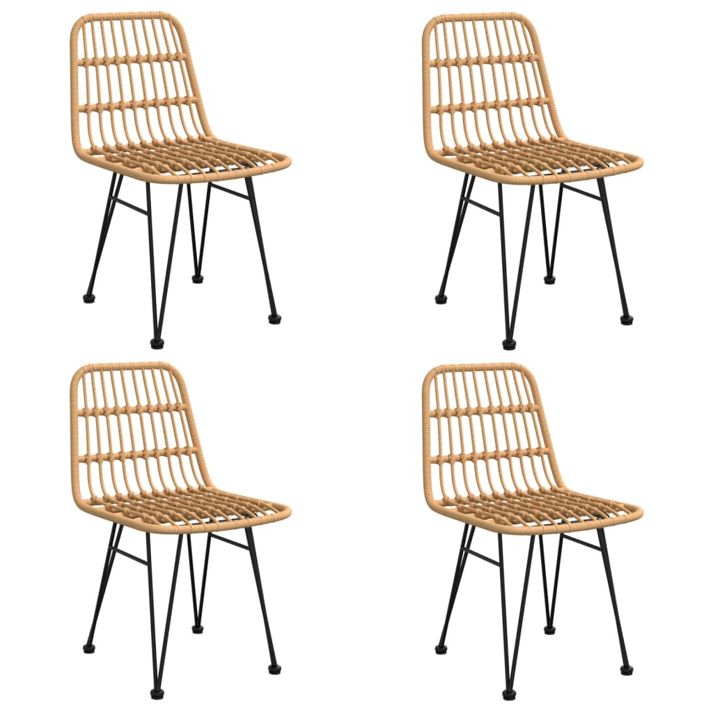 Four wicker rattan outdoor dining chairs with metal frames for patio or garden spaces, perfect for home and garden furniture sets.