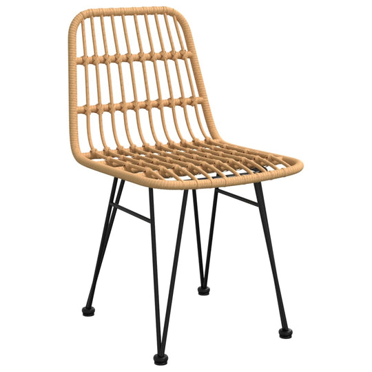 Outdoor poly rattan dining chair with steel legs, part of a 5-piece garden furniture set for patio and garden spaces.