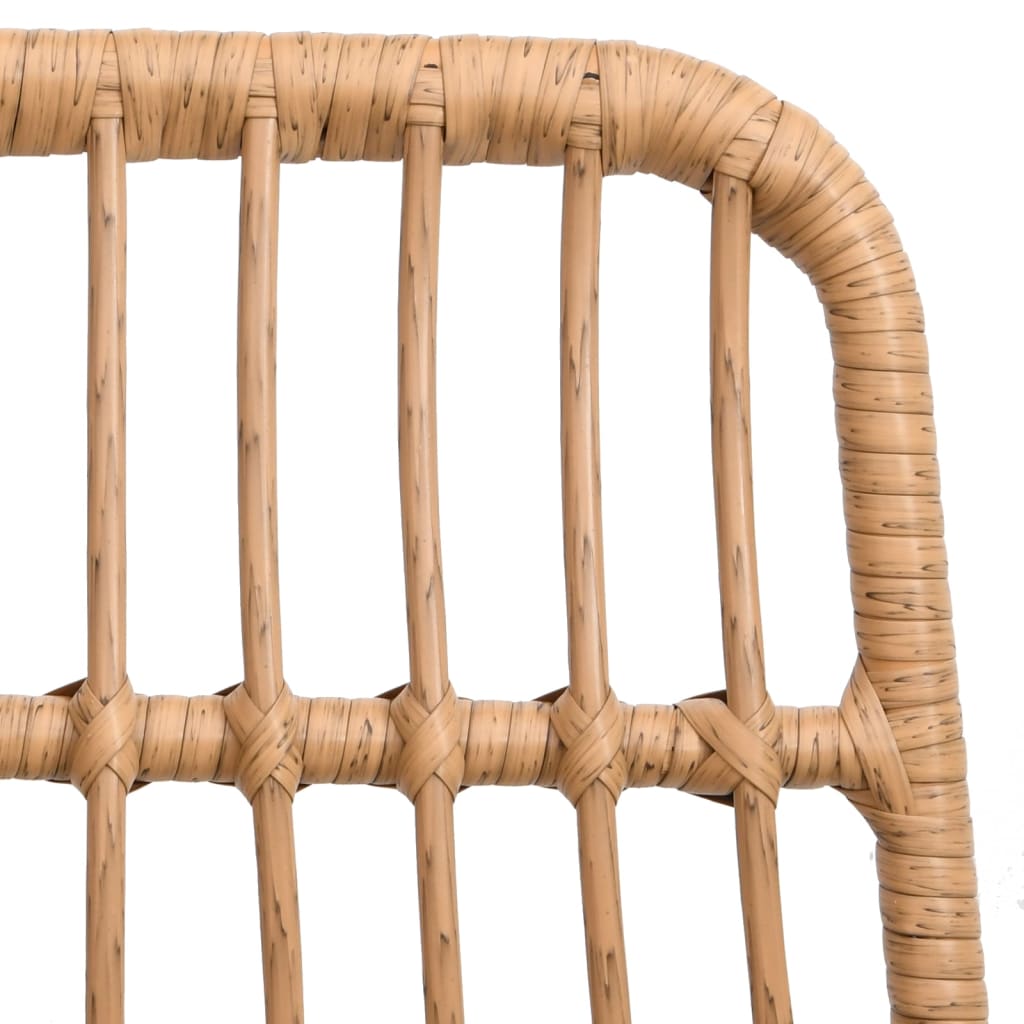 Close-up of PE rattan weaving on garden dining chair backrest for outdoor furniture.