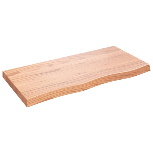 Bathroom Countertop Light 100x50x(2-6)cm Treated Solid Wood countertop with natural grain and elegant wave design.
