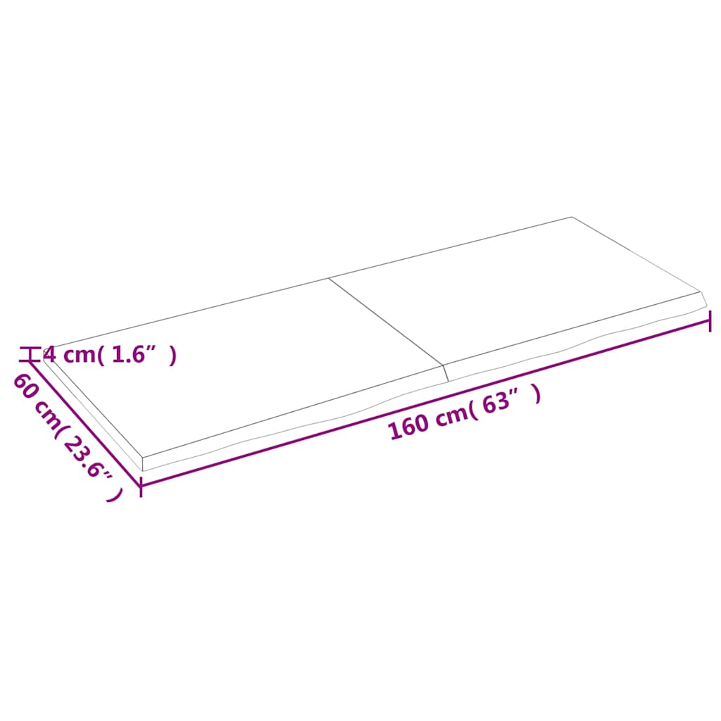 Bathroom Countertop Light  160x60x(2-4)cm Treated Solid Wood dimensions showing length and width measurements.
