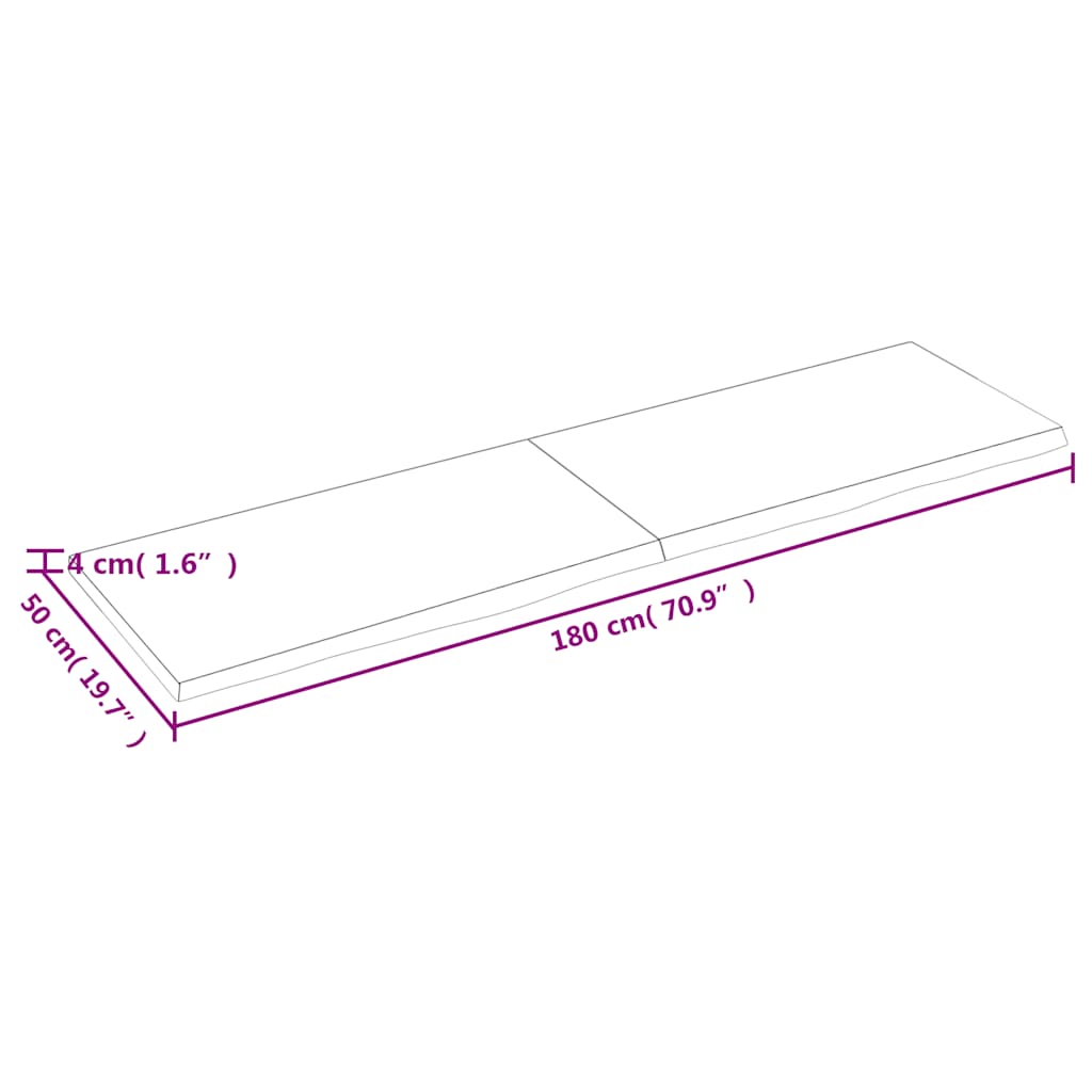 Bathroom Countertop Light  180x50x(2-4)cm Treated Solid Wood dimensions illustration showing length and width.