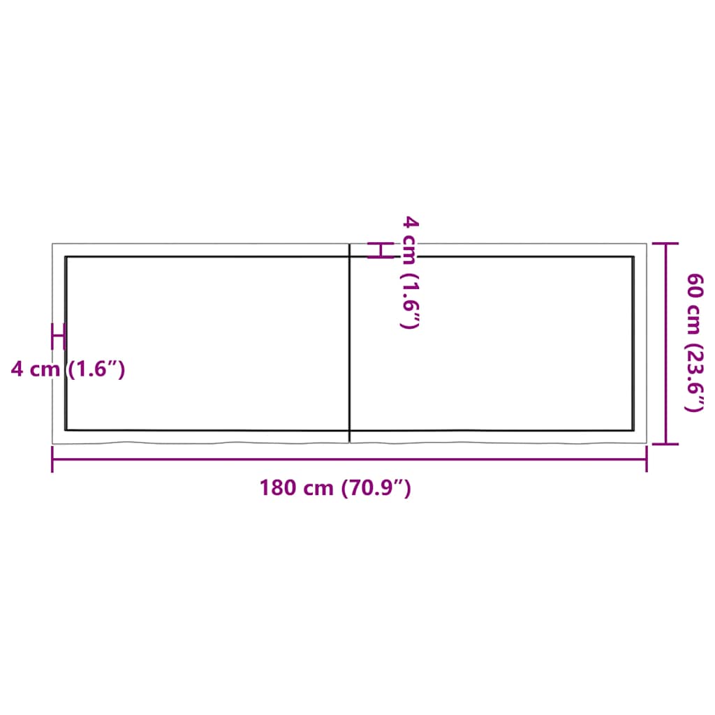 Bathroom Countertop Light  180x60x(2-4)cm Treated Solid Wood dimensions diagram.