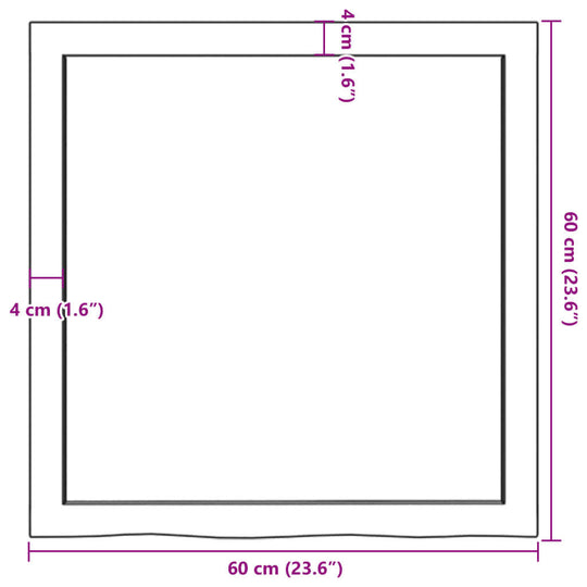 Table Top Light 60x60x(2-4) cm Treated Solid Wood Oak dimensions diagram with measurement labels.