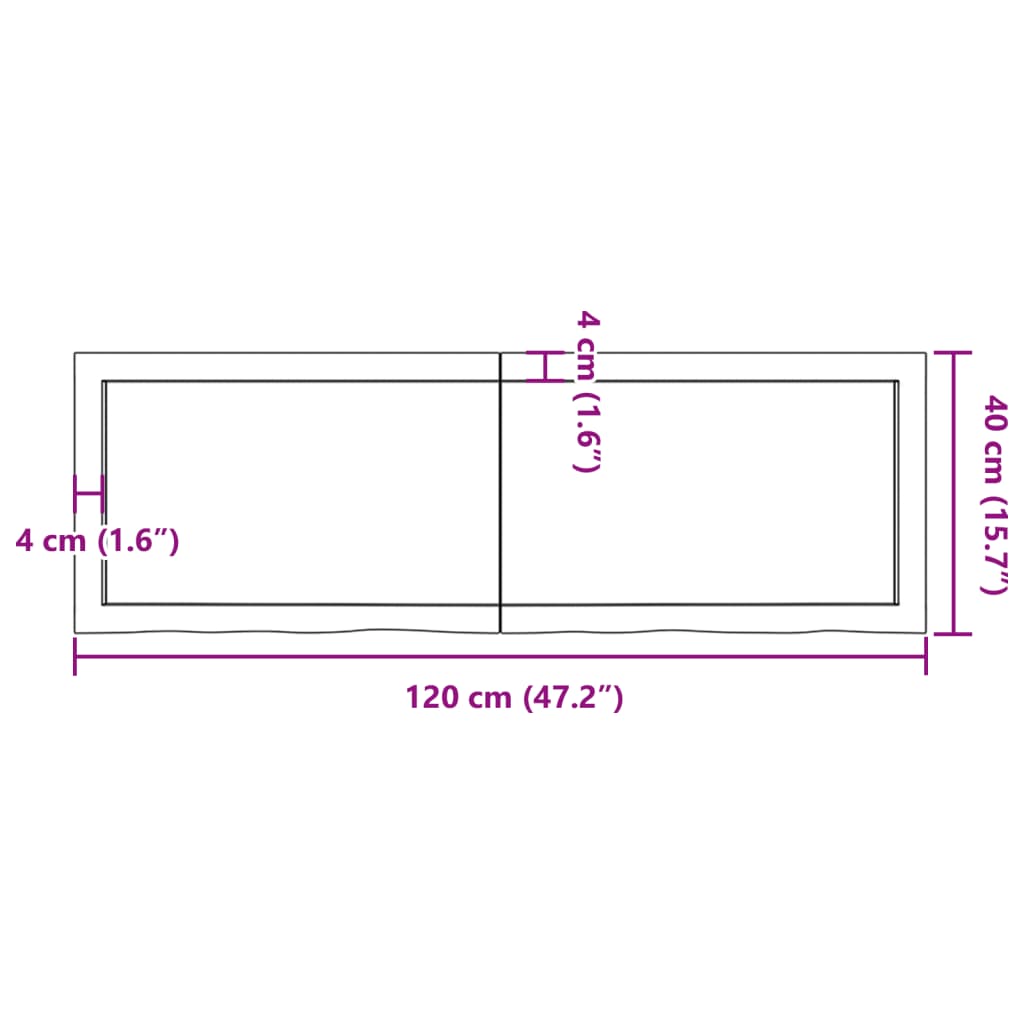 Table top dimensions 120x40 cm with hinge design, ideal for outdoor furniture and lounge settings.