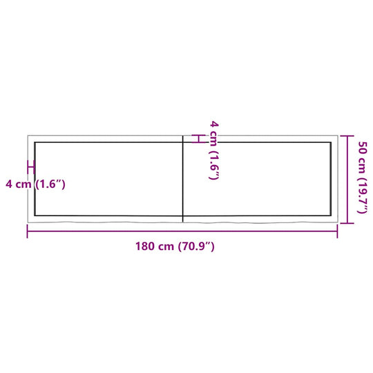 Table Top Light 180x50x(2-4) cm Treated Solid Wood Oak dimensions diagram showing measurements.