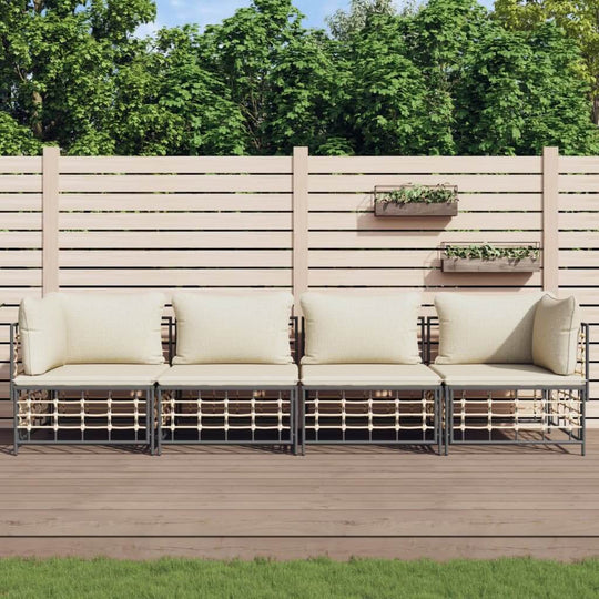 4-piece garden lounge set with cushions, weather-resistant poly rattan, ideal outdoor furniture for patios and terraces.