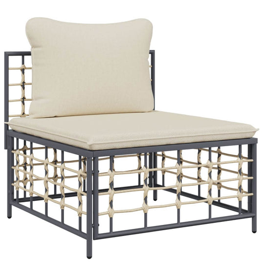 Stylish outdoor lounge chair with cream cushion, crafted from durable poly rattan and metal frame for garden use.