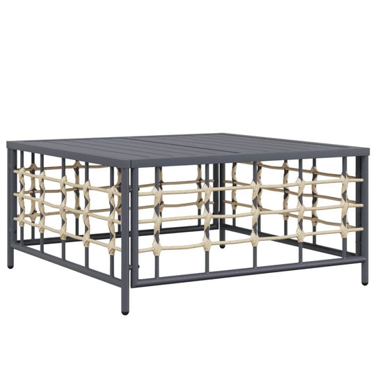 Modern outdoor coffee table with stylish woven edges in anthracite color, perfect for garden lounge furniture.