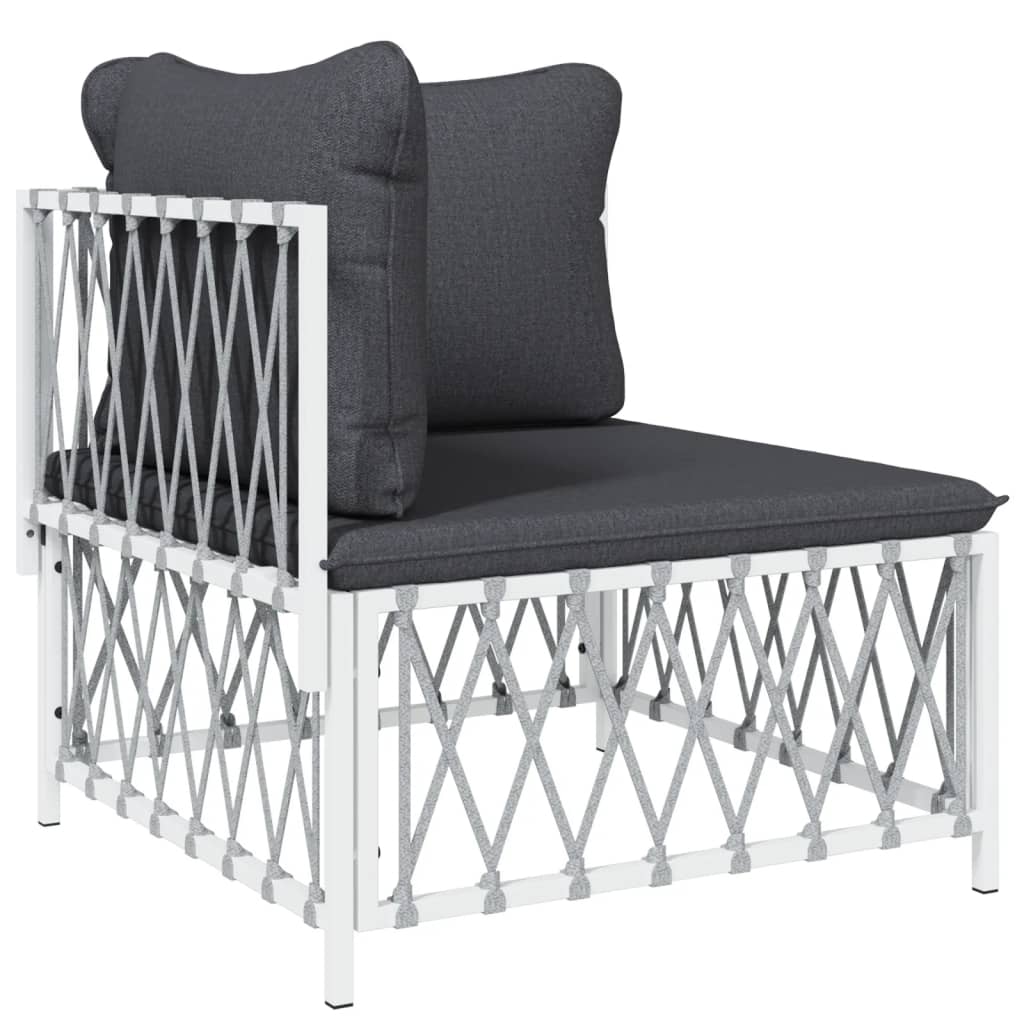 Stylish garden lounge chair with gray cushions and a white steel frame, perfect for outdoor relaxation and comfort.