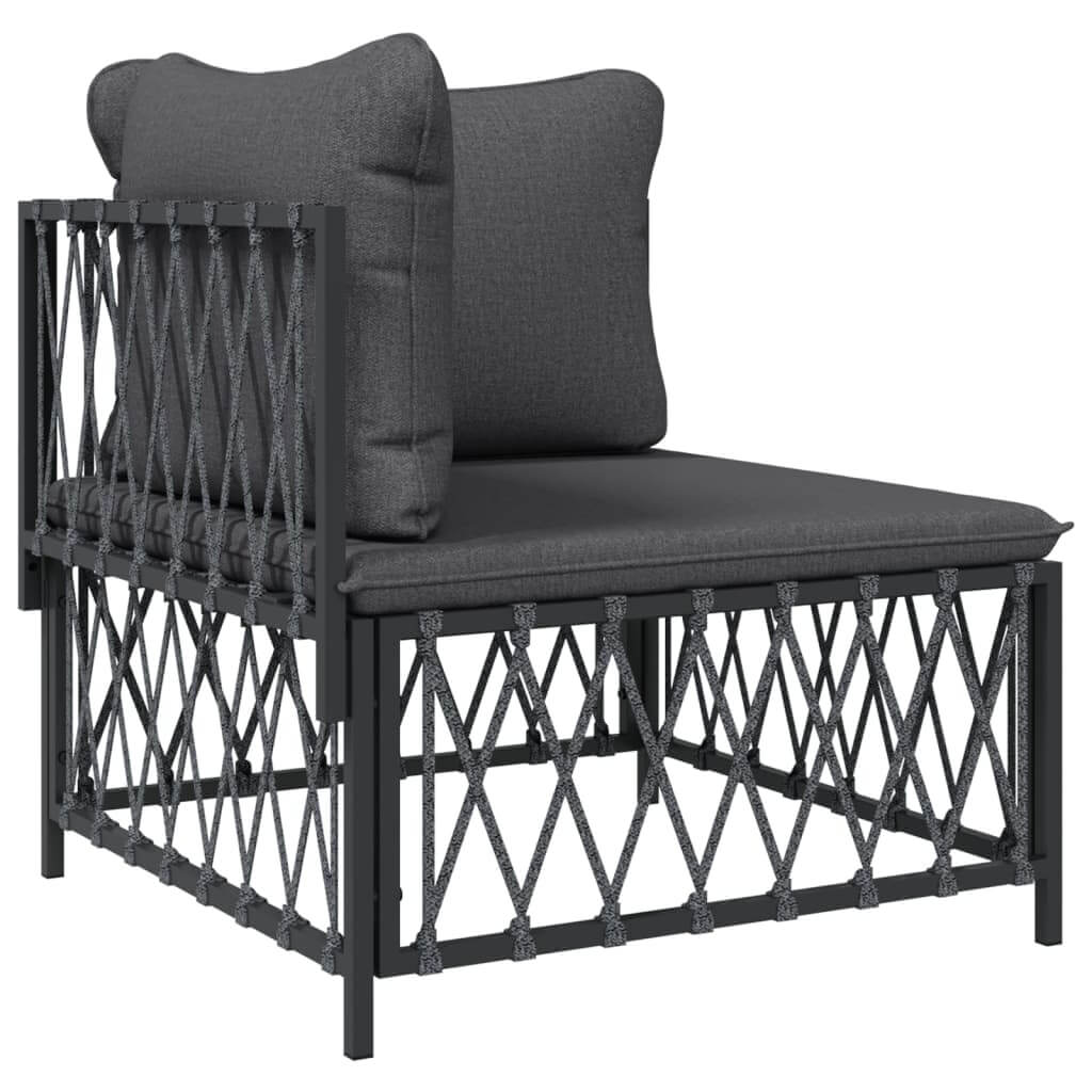 Comfortable anthracite lounge chair with woven fabric cushions, ideal for outdoor furniture settings.