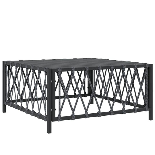 Anthracite steel outdoor lounge coffee table with a woven design, perfect for garden or patio furniture.