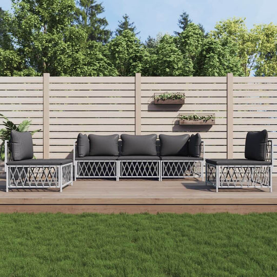 5 Piece Garden Lounge Set with Cushions on Wooden Deck, Modern Outdoor Furniture for Relaxation, Durable Steel Frame.