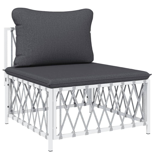 7 piece garden lounge set chair with dark cushion and white steel frame, ideal for outdoor furniture and lounging.