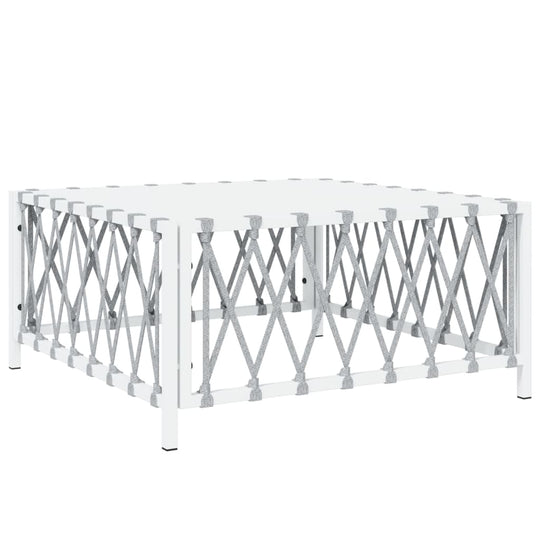 Stylish white outdoor furniture coffee table with a crisscross design, perfect for garden or lounge settings.