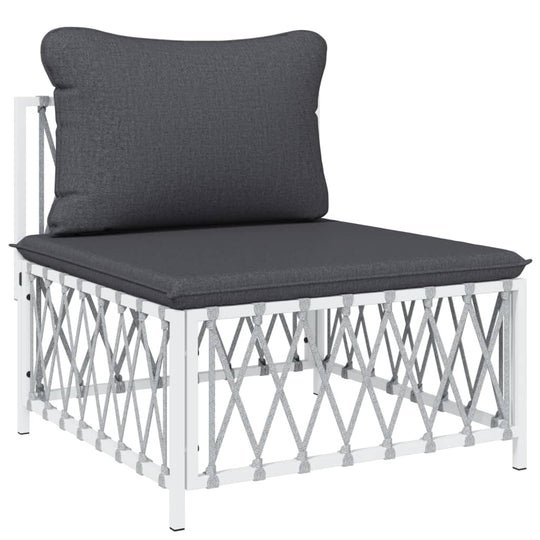 Comfortable gray cushion lounge chair with white steel frame for outdoor furniture set, perfect for garden relaxation.