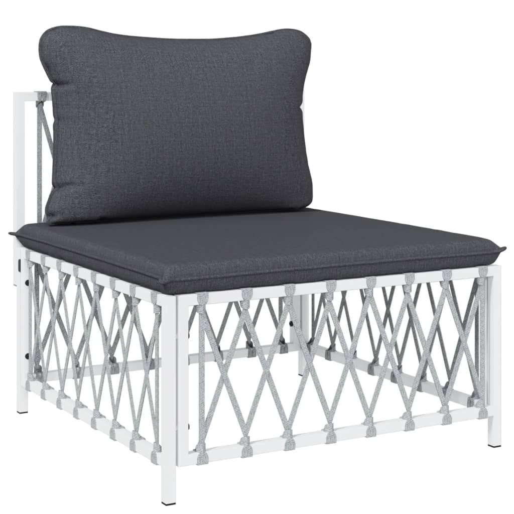 4 Piece garden lounge set chair with gray cushion and white steel frame for outdoor comfort and style.