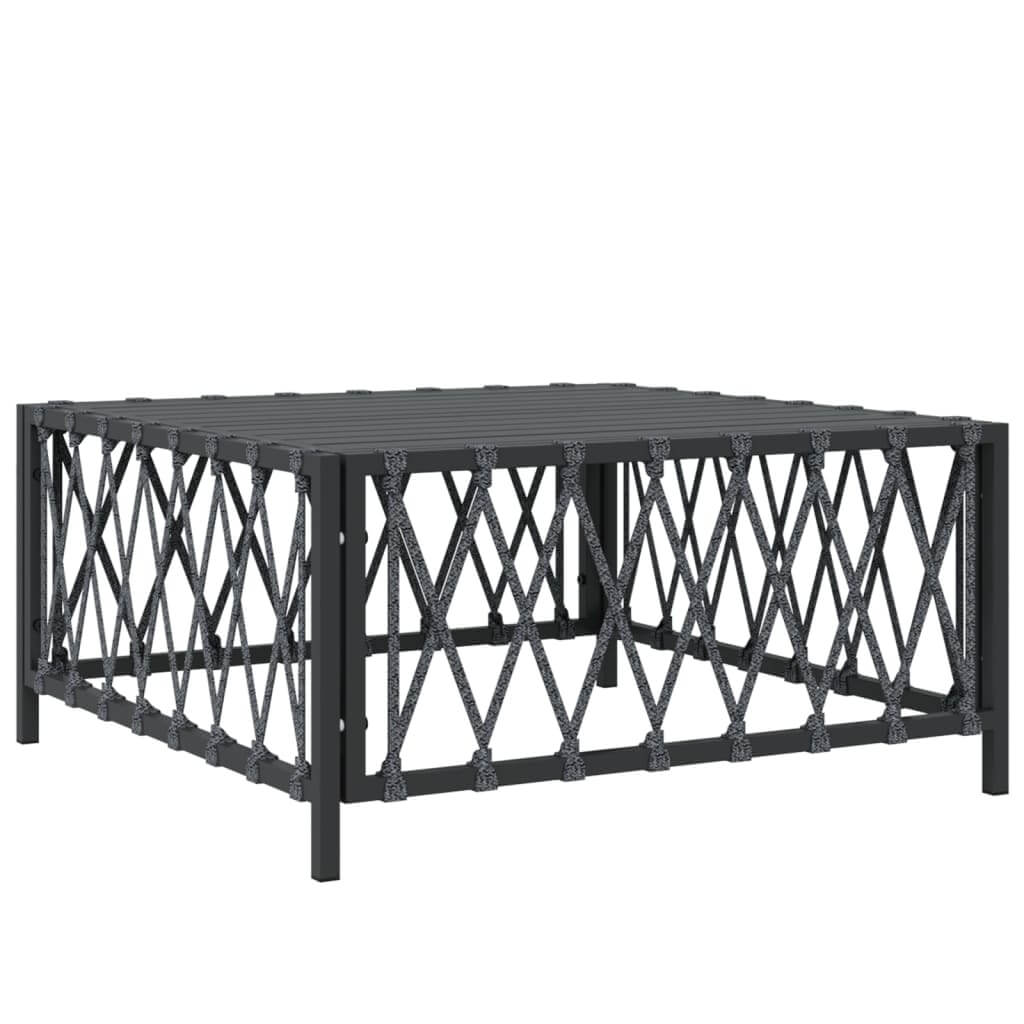 Modern anthracite steel coffee table with woven design for outdoor lounge set, perfect for garden or patio use.