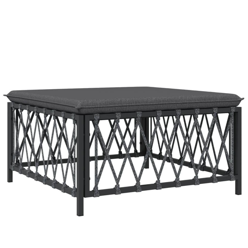 Anthracite steel garden lounge table with woven fabric cushion for outdoor use, perfect for relaxing and entertaining.