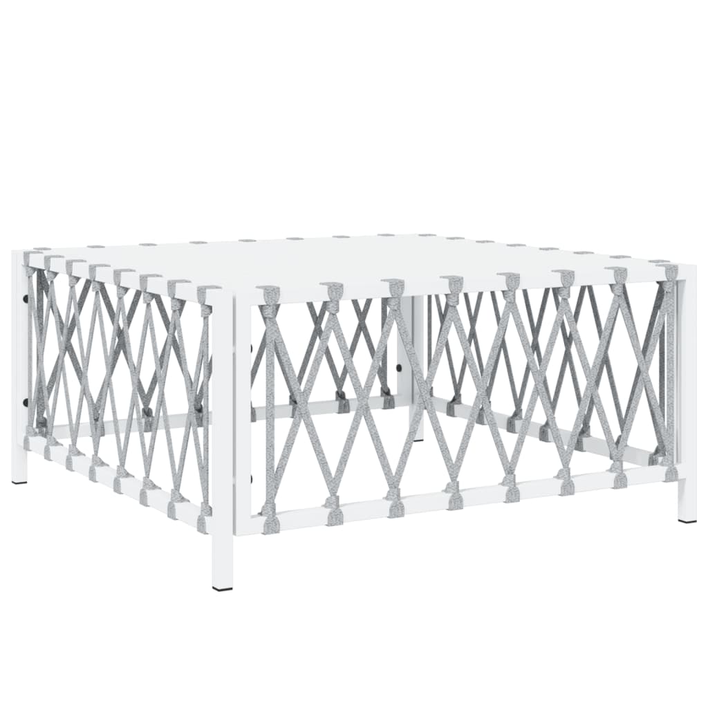 White steel garden coffee table with a stylish lattice design, perfect for outdoor furniture and lounge setups.