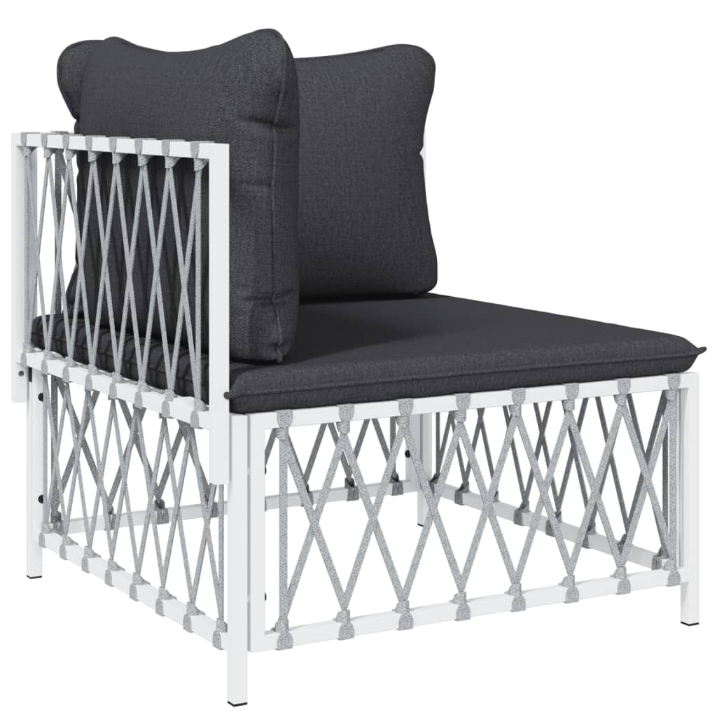 8 Piece Garden Lounge Set chair with black cushions and white steel frame, perfect for outdoor furniture and relaxing spaces.