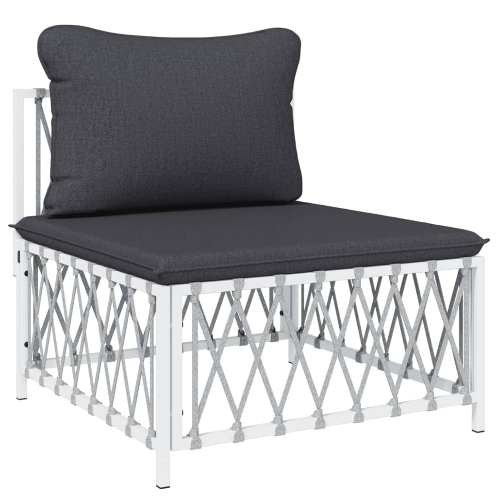 Stylish white steel garden lounge chair with dark gray cushion, perfect for outdoor relaxation and comfort.