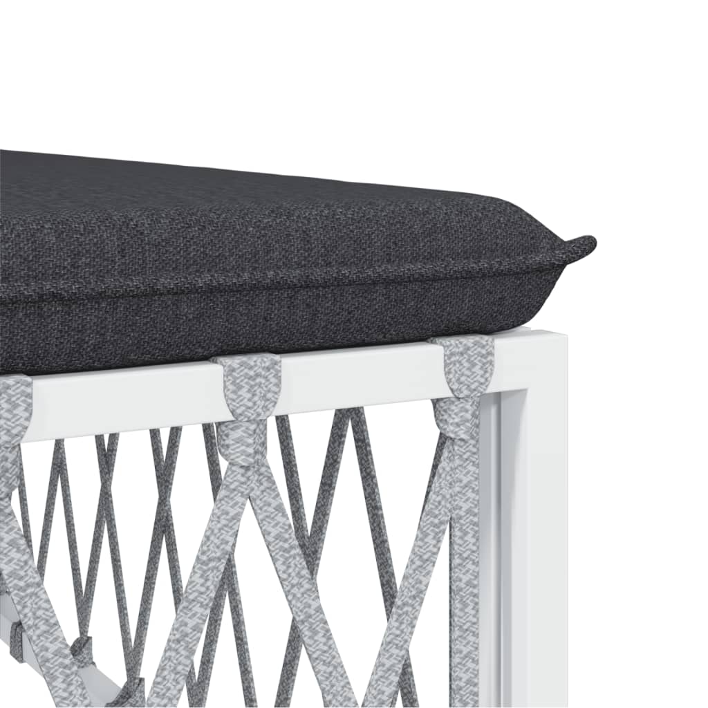 Close-up of cushion on 8 piece garden lounge set, showcasing durable woven fabric and sturdy white steel frame.