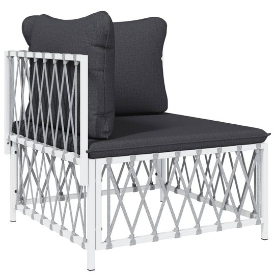 Modern garden lounge chair with black cushions and white steel frame, ideal for outdoor furniture setups.