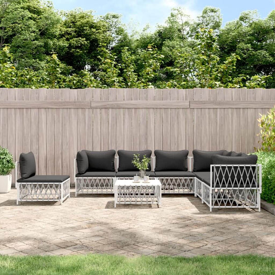 8 Piece Garden Lounge Set with Cushions in black and white, perfect for outdoor furniture and relaxation spaces.