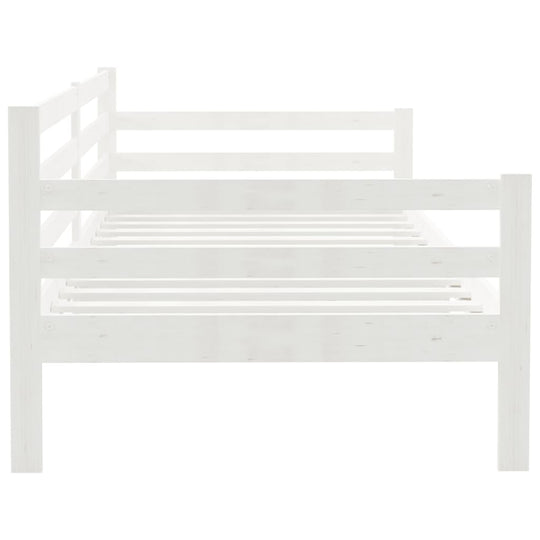 Day bed in white, solid pine wood, 90x200 cm, perfect for lounge or guest accommodation, featuring slatted design.