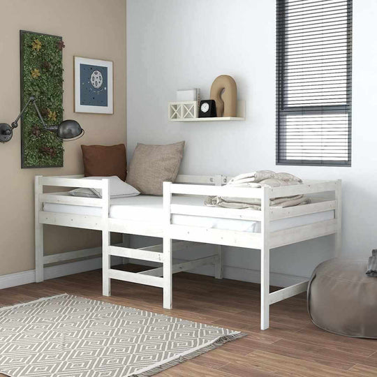 White solid pine bed frame 90x200 cm in modern room with cozy decor, perfect for teens and guests. مفروشات أثاث.