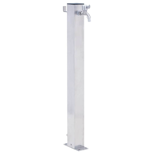 Garden Water Column Stainless Steel Square with faucet for outdoor use, durable and rust-resistant standing water solution in garden.