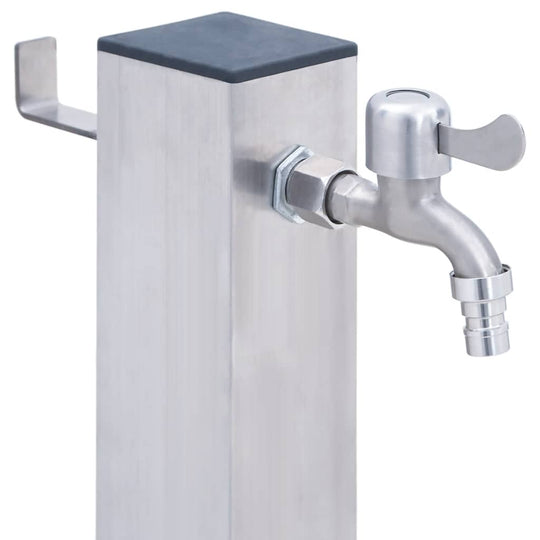 Garden Water Column Stainless Steel Square with faucet, designed for outdoor watering and irrigation, in stainless steel material.