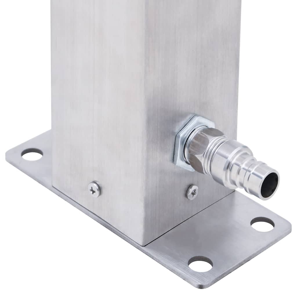 Garden Water Column Stainless Steel Square with attached faucet and mounting base, ideal for outdoor watering and irrigation.