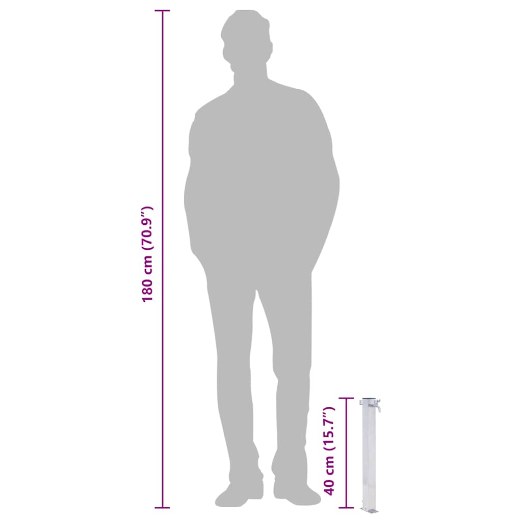 Size comparison for Garden Water Column Stainless Steel Square with human silhouette