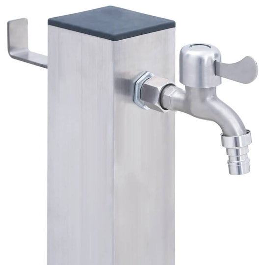 Garden Water Column – Stainless Steel Square Dubai with faucet and practical hook for outdoor use.