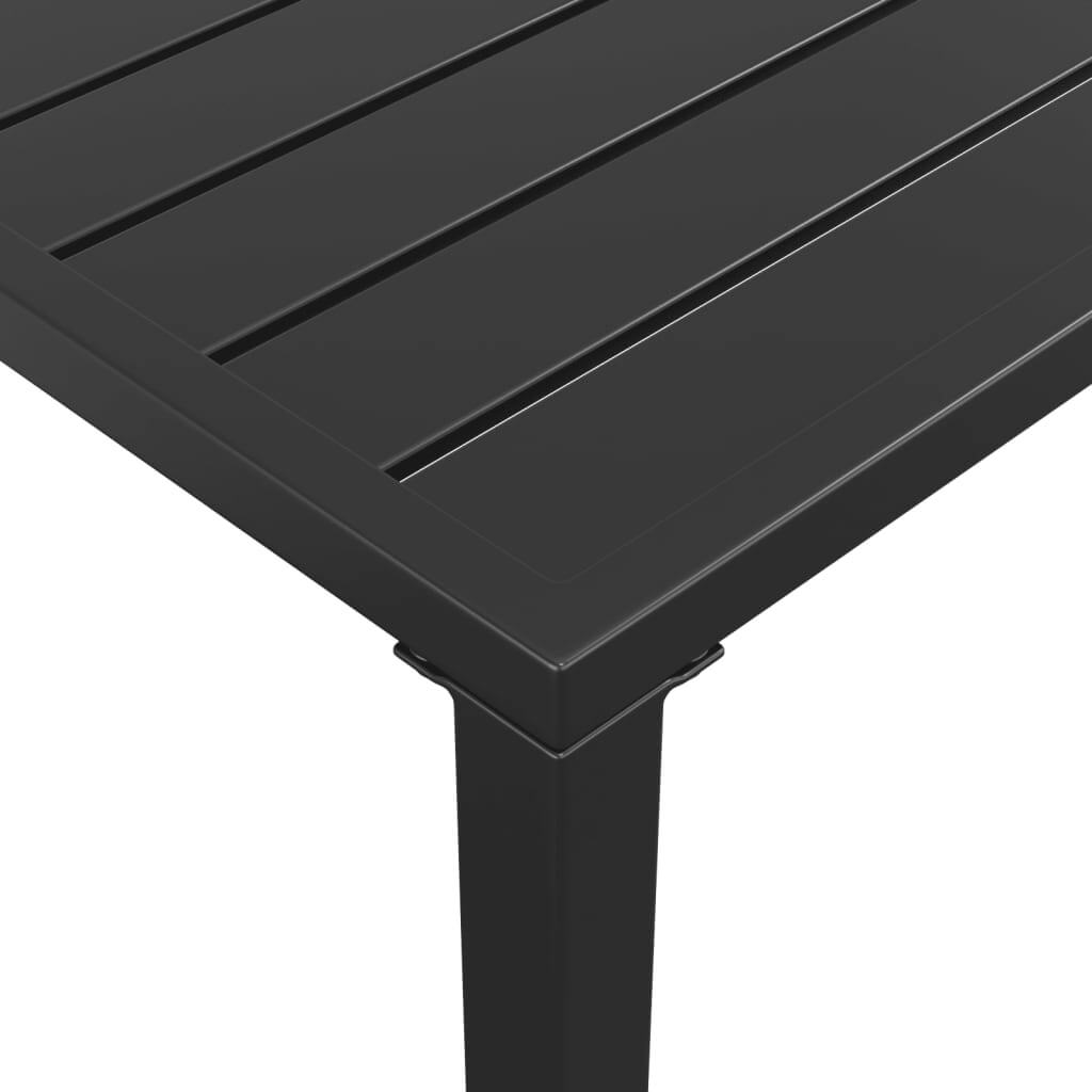 Close-up of the anthracite steel tabletop of a garden dining set, showcasing its slatted design and sturdy frame.