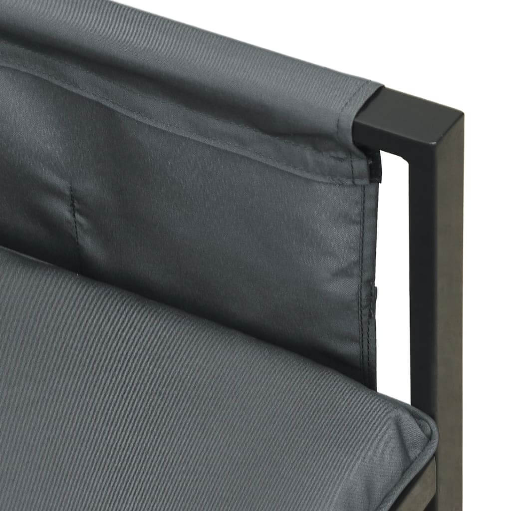 Close-up of the anthracite steel garden dining set's cushioned seat and supportive backrest for outdoor comfort.