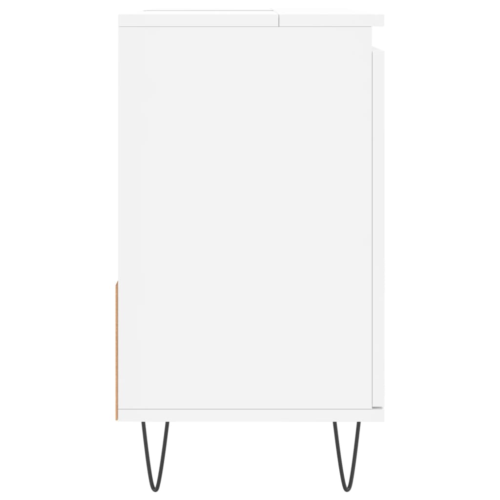 White bathroom cabinet 65x33x60 cm with engineered wood, featuring one door and two drawers for ample storage.