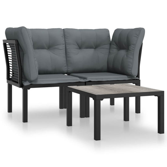 3 Piece Garden Lounge Set and Grey Poly Rattan with weather-resistant design, perfect for outdoor relaxation, featuring sturdy frame.