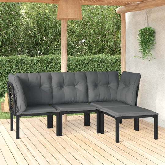 Garden Lounge Set 4 Piece and Grey Poly Rattan