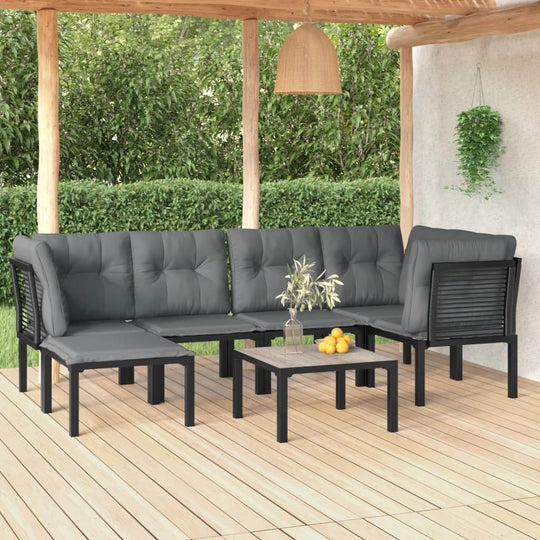 7 Piece Garden Lounge Set Black and Grey Poly Rattan