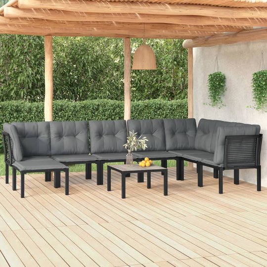 9 Piece Garden Lounge Set Black and Grey Poly Rattan