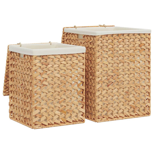 Laundry Baskets 2 pcs Water Hyacinth with lids and handles, adding rustic charm and practicality to your bathroom space.