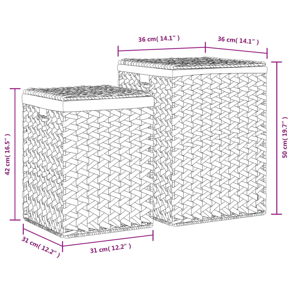 Dimensions of Laundry Baskets 2 pcs Water Hyacinth with metal frame and rustic design