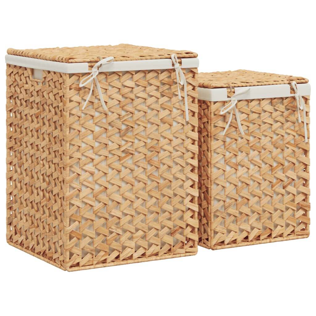 Laundry Baskets 2 pcs Water Hyacinth; rustic charm with durable material and practical design for laundry storage.