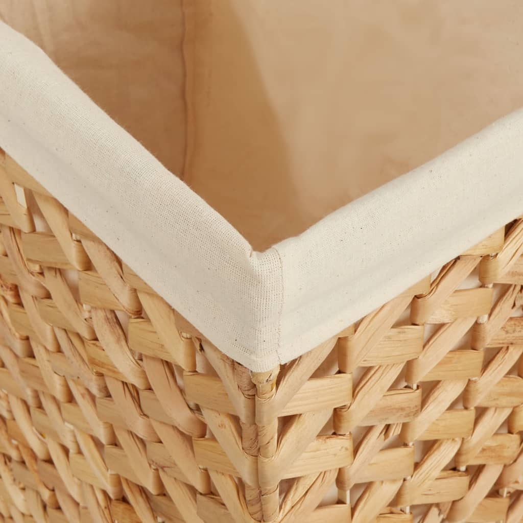 Corner view of Laundry Baskets 2 pcs Water Hyacinth, showcasing woven texture and fabric lining for rustic charm and durability.
